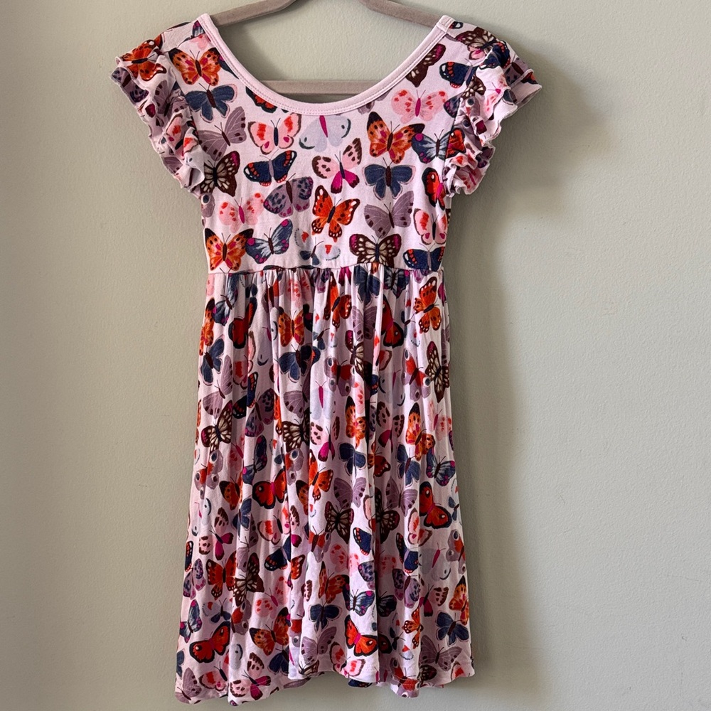 Little Sleepies Butterfly Print Kids Dress - Pink - Size 5